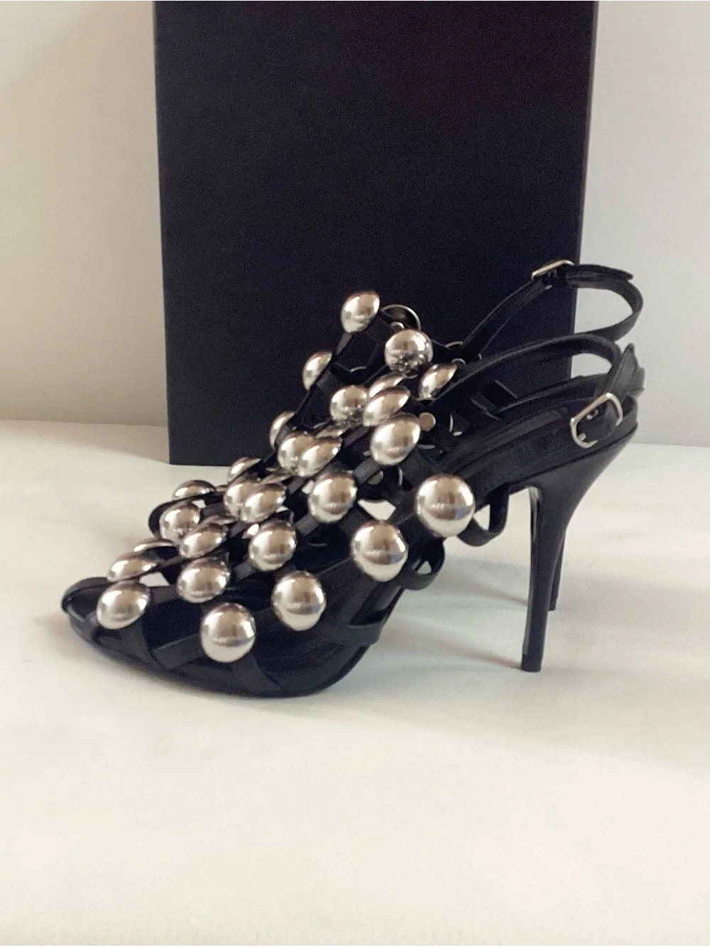 Alexander Wang Black Studded High Heel Sandals with Silver Orb Accents NWT 5.5